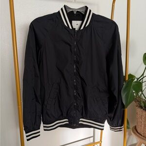 H&M Men’s Black Bomber Jacket with White Accents